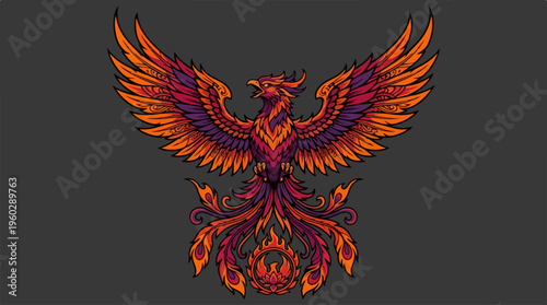 Vibrant Phoenix Bird Illustration.