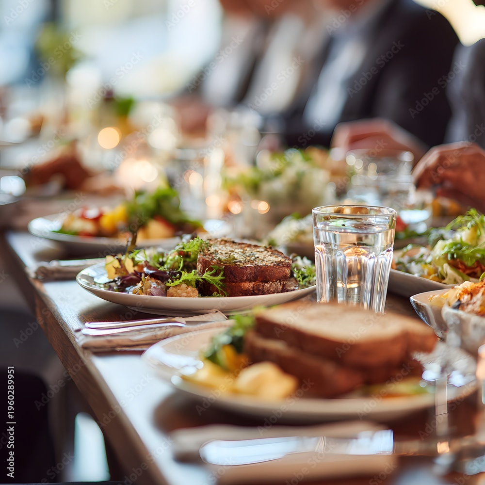 Obraz premium Elegant Dinner Party with Delicious Food and Drinks.
