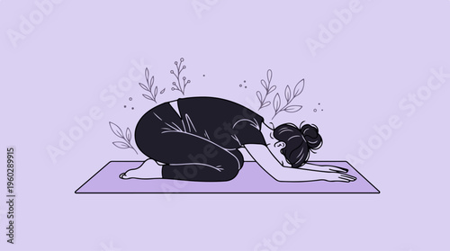 Woman doing yoga on mat.