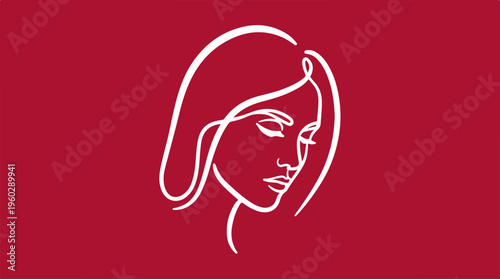 Woman Face Line Art Drawing.