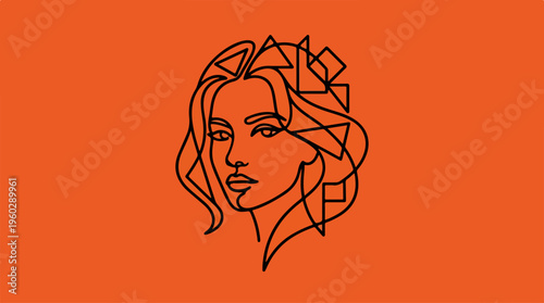 Woman Face Line Art Portrait.