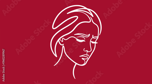 Woman Face Line Art Portrait.