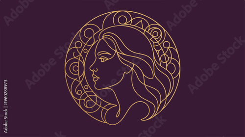 Woman Face Line Art Portrait.