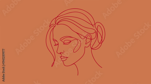 Woman Face Line Drawing Portrait.
