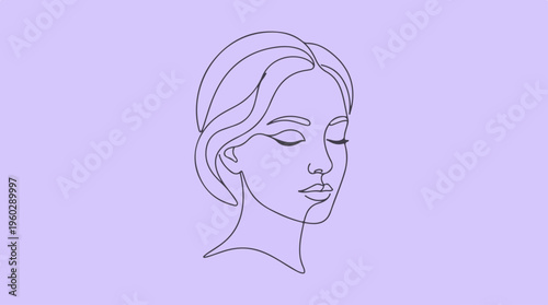 Woman Face Line Drawing Portrait.