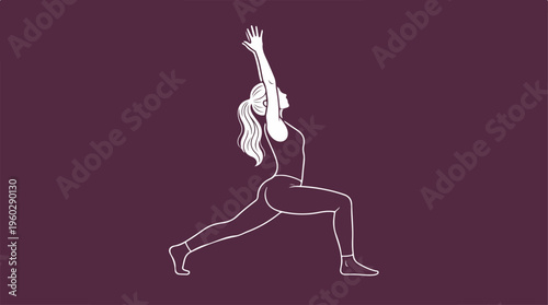 Woman in yoga warrior pose.
