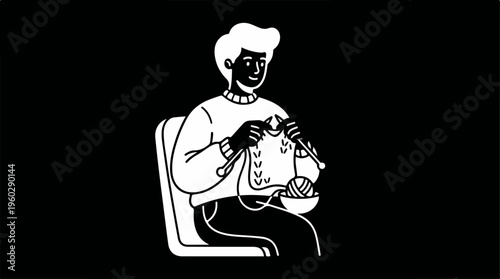 Woman Knitting in Chair.