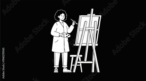 Woman painting on an easel.