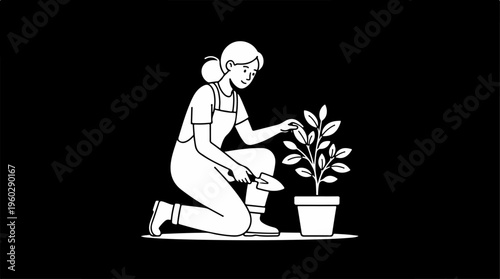 Woman Planting a Small Potted Plant.