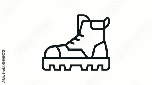Outline icon of a robust safety boot, likely steel-toed, with a thick sole, emphasizing maximum foot protection, on an isolated white background.