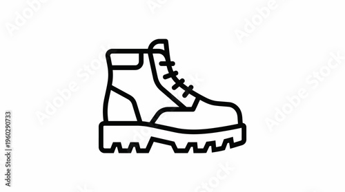 Outline icon of a sturdy work boot or hiking boot with laces, representing foot protection and durability, on an isolated white background.