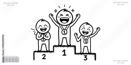 Sports podium success winner champion first place podium victory celebration vector icon set