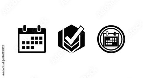 Calendar icons and checkmark symbol on white background