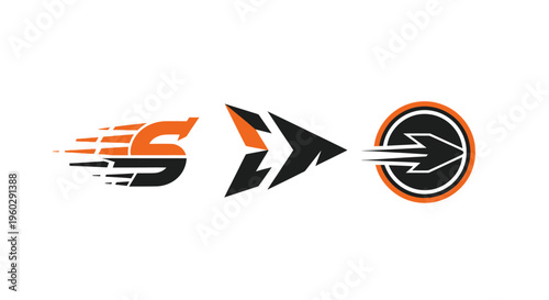 Speed and Progress Icons: Forward Motion Symbols, Arrows, and Growth Concepts