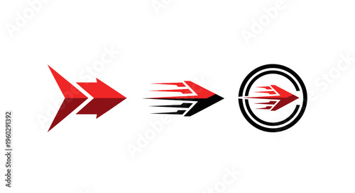Red Arrows: Speed, Motion, Direction, Progress, Forward Movement, and Success Icons