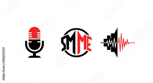 Audio Waveform, Microphone, and Sound Logo Icons Collection