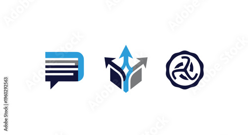 Abstract business icons: communication, strategy, and synergy