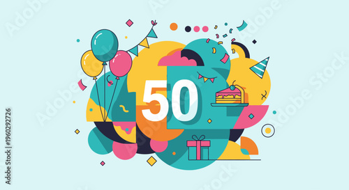Colorful Fifty Birthday Celebration Number.