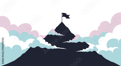 Mountain Peak with Flag on Top.