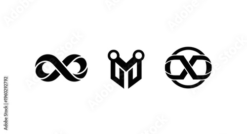 Set of three abstract modern minimalist black logos on white background