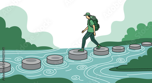 Journey Across Water On Stepping Stones