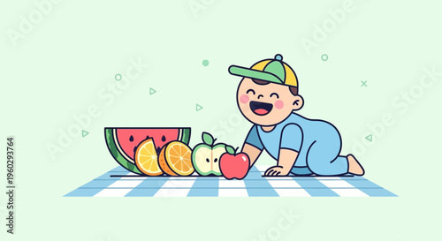 Joyful Baby Reaching For Healthy Fruits And Nutrition Discovery