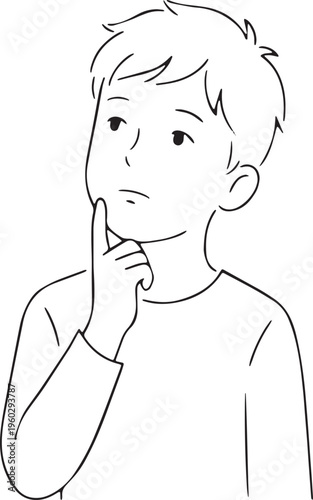 Minimalist Vector Illustration of a Thinking Boy