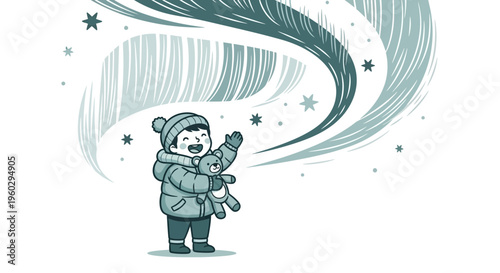 Joyful Child Gazing At Celestial Wonder Holding Teddy Bear