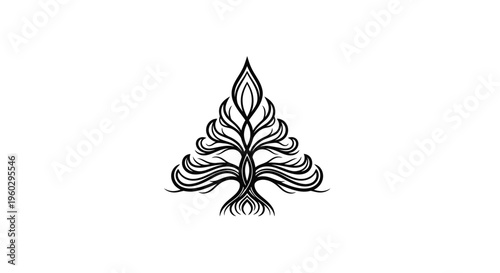 Abstract Stylized Tree Icon with Intricate Roots and Flourishes