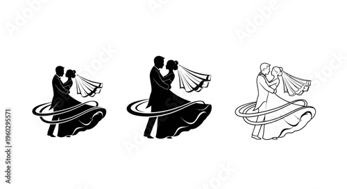 Wedding Couple Silhouette Dancing Bride Groom Celebration Vector Art
