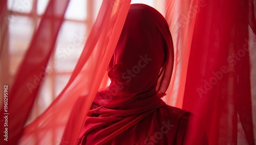 Mysterious Figure in Red Veil