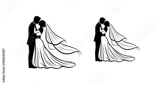 Wedding Couple Silhouette Kissing Bride Veil Groom Embrace Romantic Love