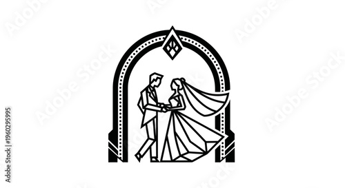 Elegant Wedding Couple Silhouette in Art Deco Archway