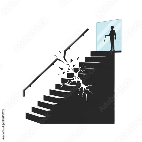 Broken Staircase with Person at Top.