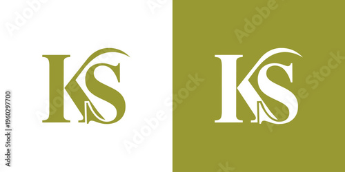 Elegant monogram logo featuring the letters 'KS' in a stylized font, presented on both white and olive green backgrounds.