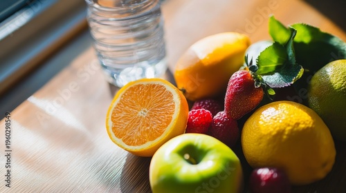 Fruit with a bottle of water generative ai