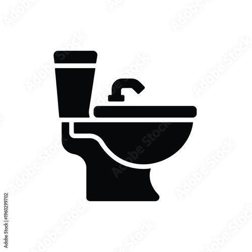 Simple black silhouette of a standard toilet side view illustration