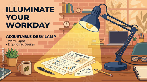 Desk Lamp Illuminating Home Office Workday