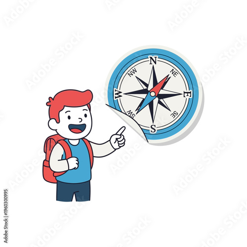 Joyful Explorer With Compass Guidance For Outdoor Adventures