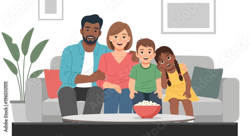 Joyful Family Bonding Time Watching Entertainment Together At Home