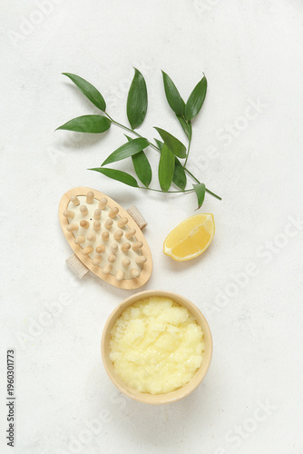 Bowl of lemon body scrub wi...