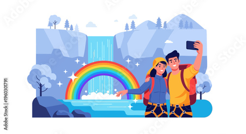 Joyful Hikers Capture Milestone Moment At Breathtaking Rainbow Waterfall