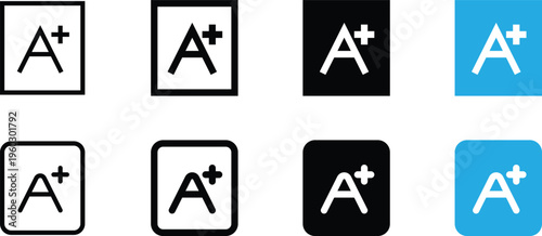 Set of a plus icons, letter a with plus sign, vector illustration