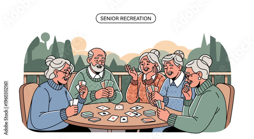 Joyful Senior Card Game Gathering Outdoors
