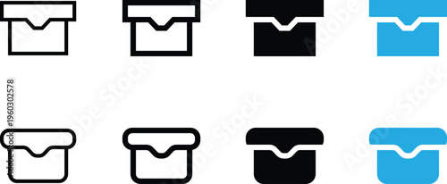 Set of box icons, vector illustration of delivery package, cardboard box, shipping container, storage box, parcel, gift box, simple line and solid icons