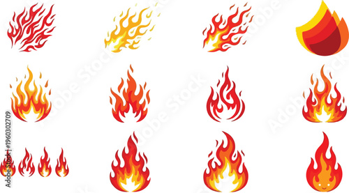 Various flame and fire icons and symbols for design