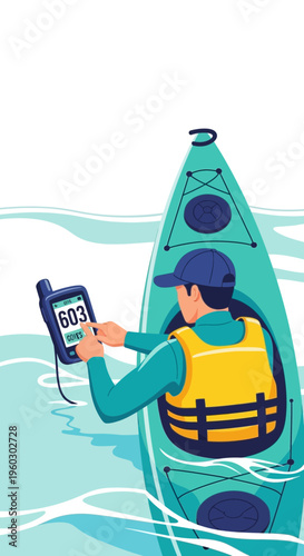 Kayaking Navigator Using GPS Device For Outdoor Water Adventure
