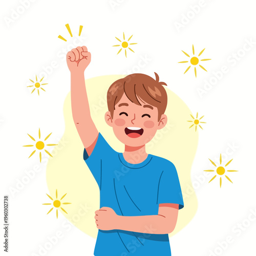 Joyful Youngster Celebrates Success With Uplifted Spirit