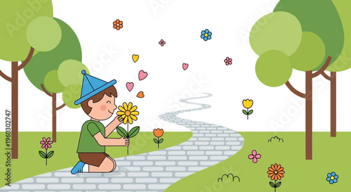 Joyful Youngster Discovering Nature's Beauty in a Charming Park Setting