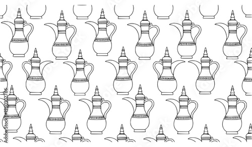 Arabic jug seamless pattern thin line traditional container vector illustration